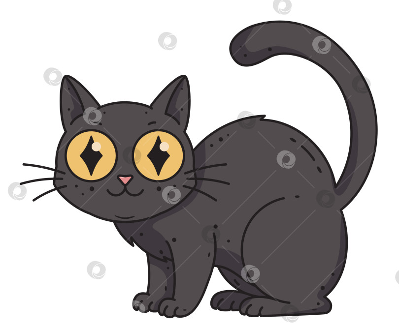 Скачать Мультяшный черный кот со сверкающими желтыми глазами фотосток Ozero