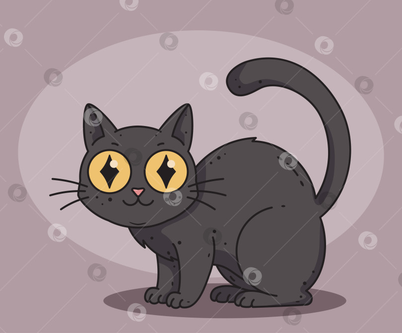 Скачать Мультяшный черный кот со сверкающими желтыми глазами фотосток Ozero