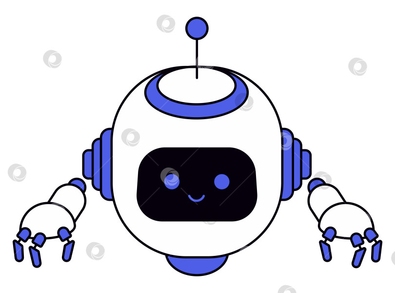 Скачать Мультяшный робот с улыбающимся лицом и руками фотосток Ozero