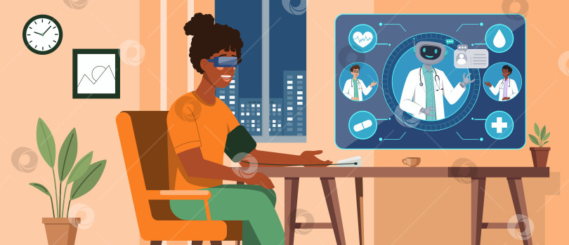 Скачать Темнокожая женщина, использующая телемедицину виртуальной реальности фотосток Ozero