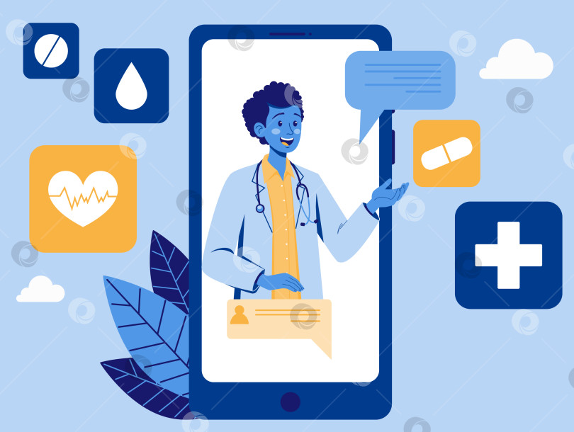 Скачать Женщина-врач, предоставляющая консультацию через смартфон фотосток Ozero