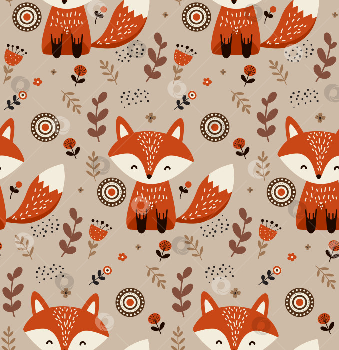 Скачать Бесшовный узор из лисы и цветов фотосток Ozero