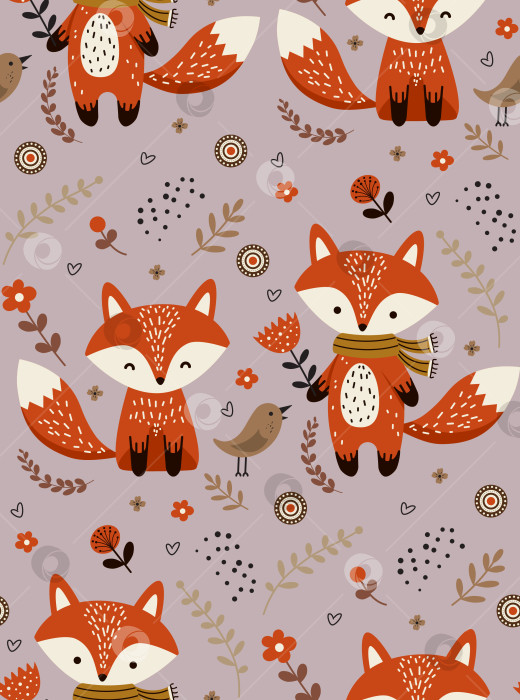 Скачать Бесшовный узор из лисы и цветов фотосток Ozero