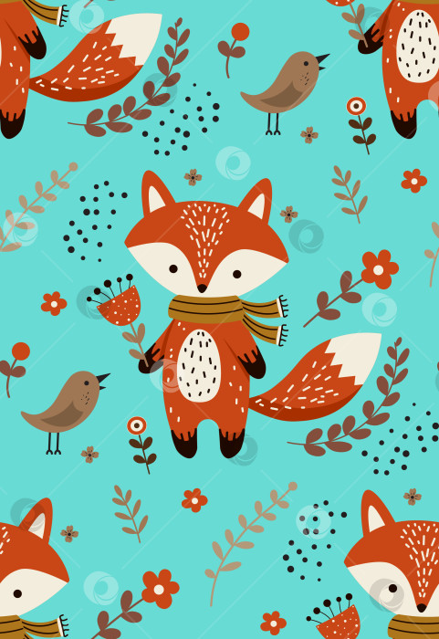 Скачать Бесшовный узор из лисы и цветов фотосток Ozero