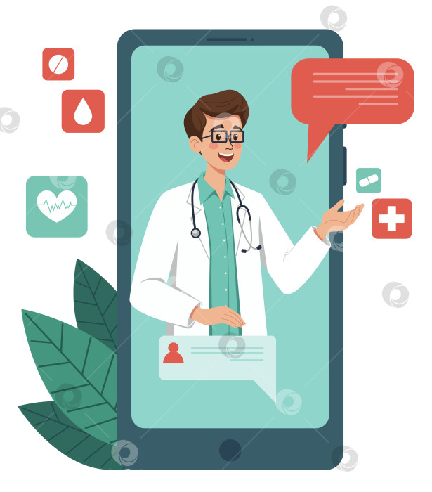 Скачать Онлайн-консультация с врачом через смартфон фотосток Ozero