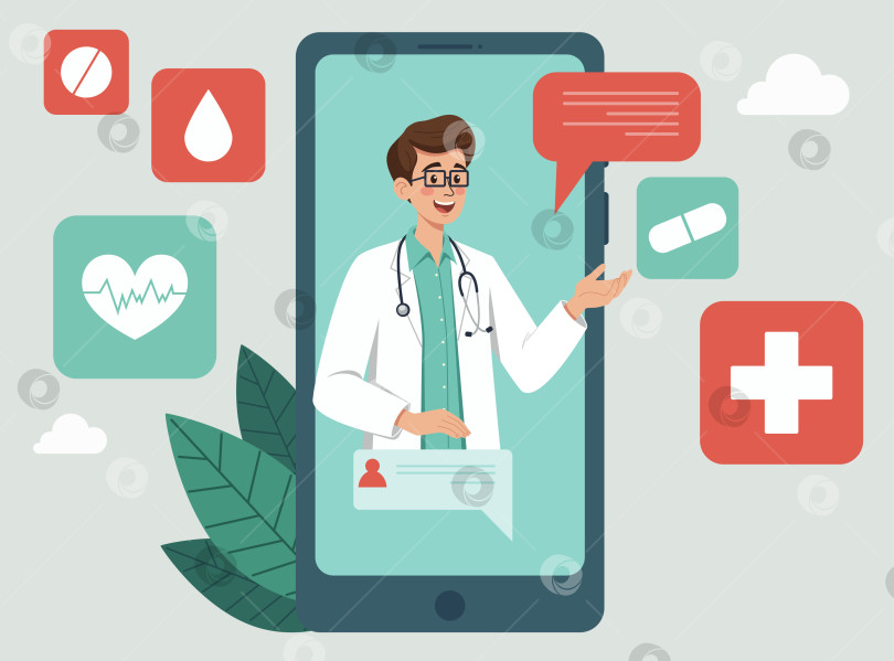 Скачать Онлайн-консультация с врачом через смартфон фотосток Ozero