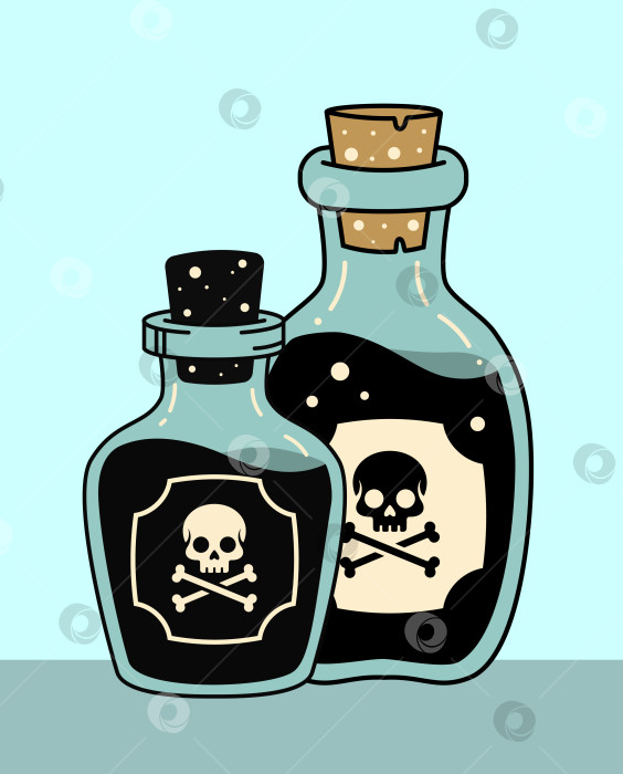 Скачать Бутылки с ядом с этикетками в виде черепа и скрещенных костей фотосток Ozero