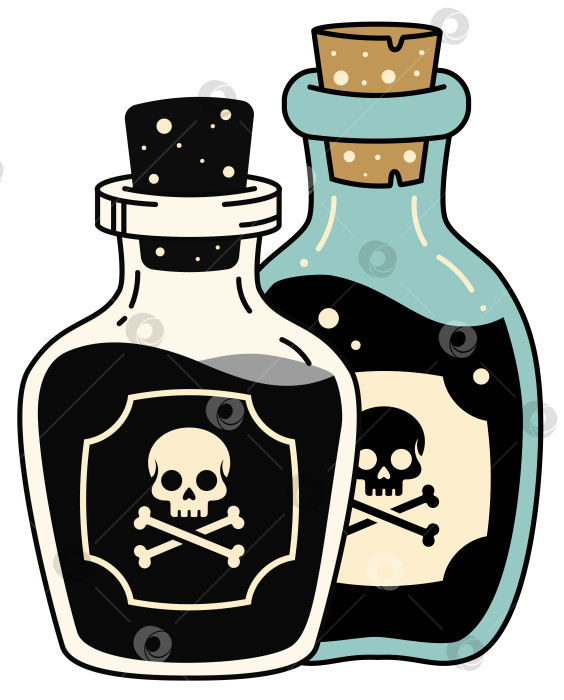 Скачать Бутылки с ядом с этикетками в виде черепа и скрещенных костей фотосток Ozero