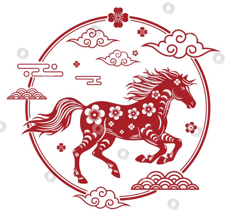 Скачать Силуэт красной лошади с цветочным узором фотосток Ozero