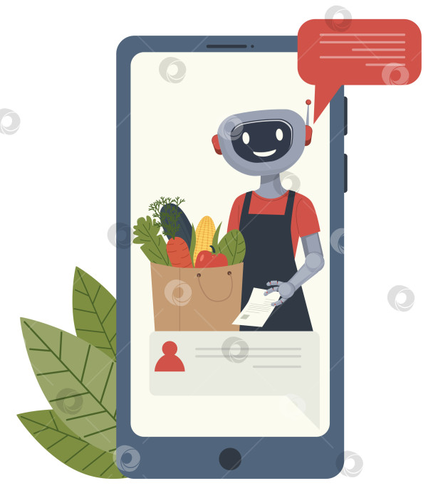 Скачать Робот-ассистент в мобильном продуктовом приложении фотосток Ozero