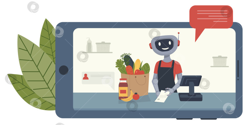 Скачать Робот-ассистент в мобильном продуктовом приложении фотосток Ozero