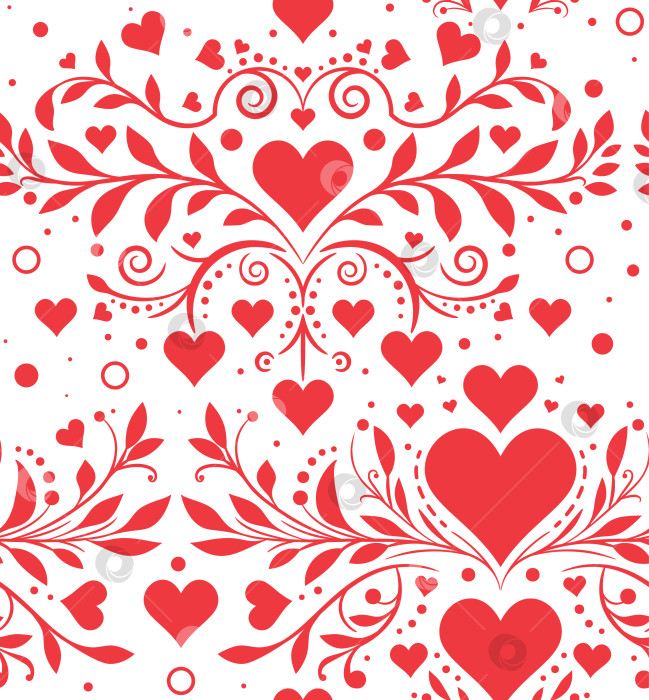 Скачать Бесшовный дизайн с цветочным узором в виде красного сердца фотосток Ozero