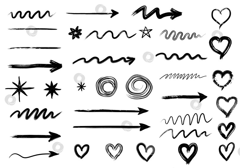 Скачать Набор нарисованных от руки элементов Сердечек и стрелок фотосток Ozero