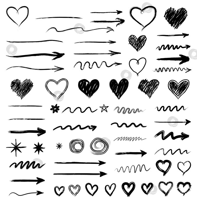 Скачать Набор нарисованных от руки элементов Сердечек и стрелок фотосток Ozero