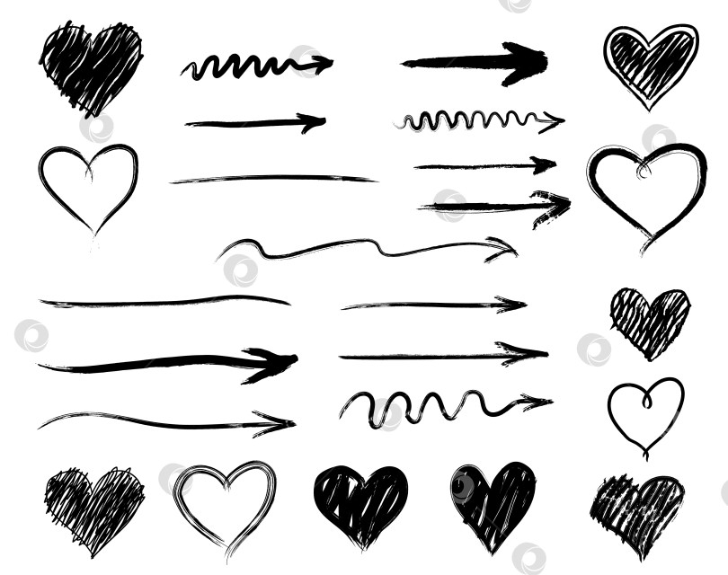 Скачать Набор нарисованных от руки элементов Сердечек и стрелок фотосток Ozero