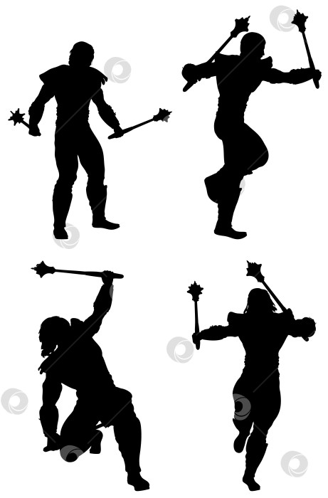 Скачать Силуэт Воина, Вооруженного булавами с двумя шипами фотосток Ozero