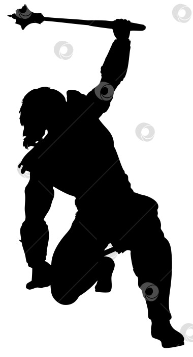 Скачать Силуэт Воина, Вооруженного булавами с двумя шипами фотосток Ozero