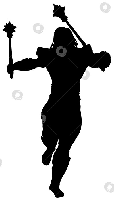 Скачать Силуэт Воина, Вооруженного булавами с двумя шипами фотосток Ozero