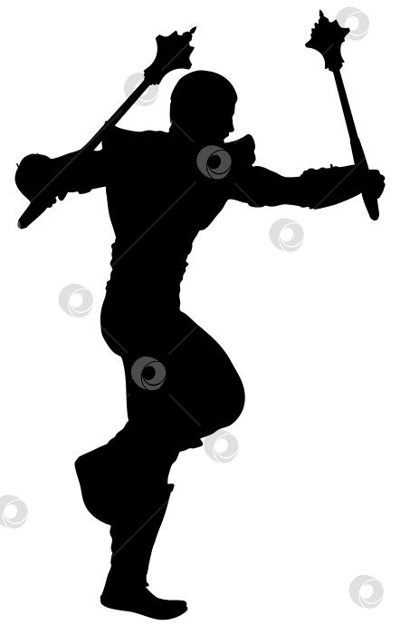 Скачать Силуэт Воина, Вооруженного булавами с двумя шипами фотосток Ozero
