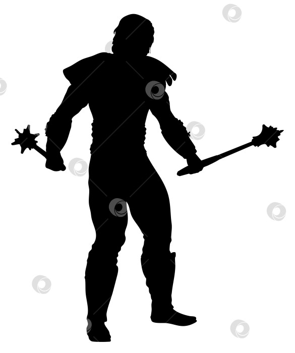 Скачать Силуэт Воина, Вооруженного булавами с двумя шипами фотосток Ozero