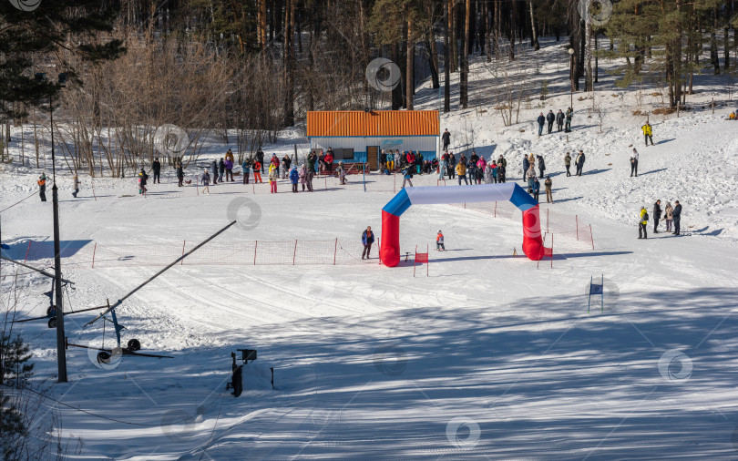 Скачать Россия, Красноярск 25 февраля 2025г.Лыжник завершает спуск на финишной прямой фотосток Ozero