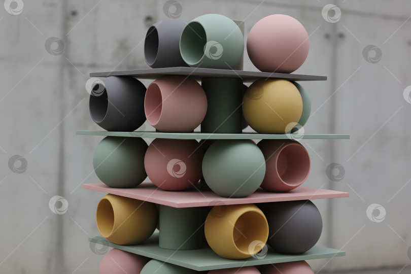 Скачать Красочные геометрические фигуры, собранные в креативную композицию на простом фоне в помещении фотосток Ozero