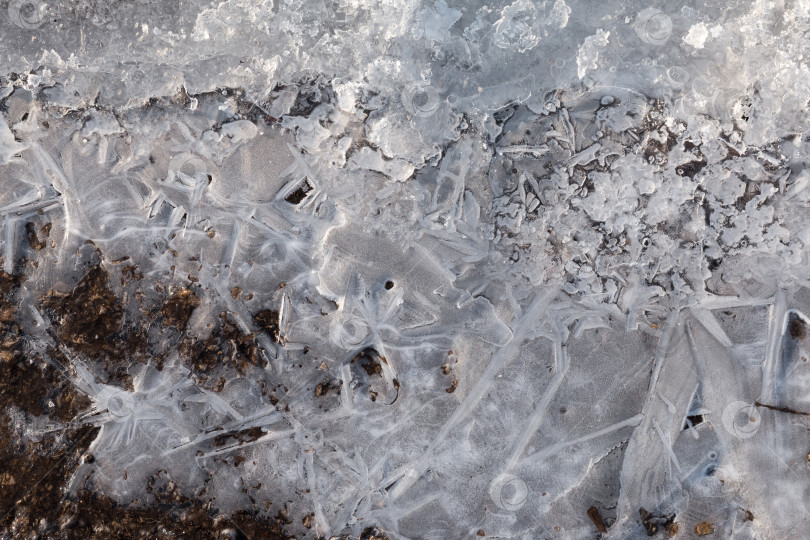 Скачать Воздушный лед с ажурным рисунком, образующийся на поверхности во время заморозков фотосток Ozero