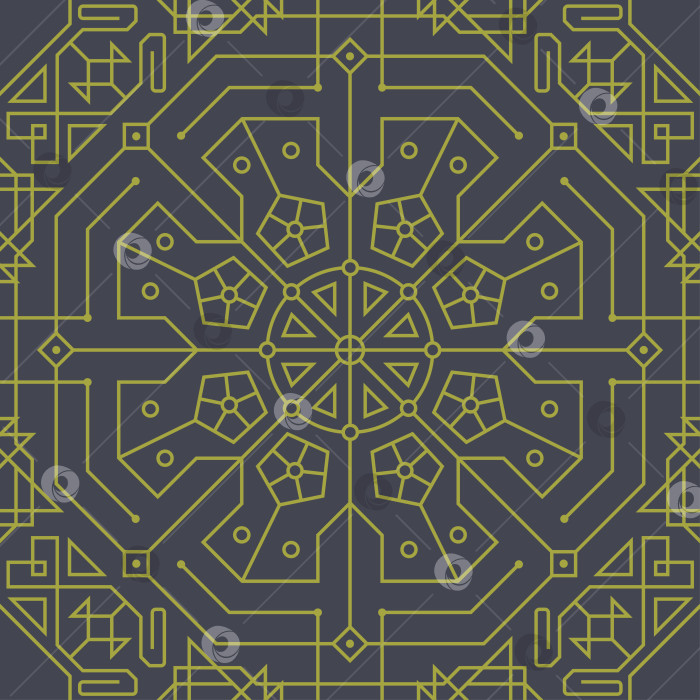Скачать Узор в виде золотых линий с орнаментом в стиле ар-деко. Фон из геометрических плиток с микросхемой. Векторные бесшовные обои фотосток Ozero