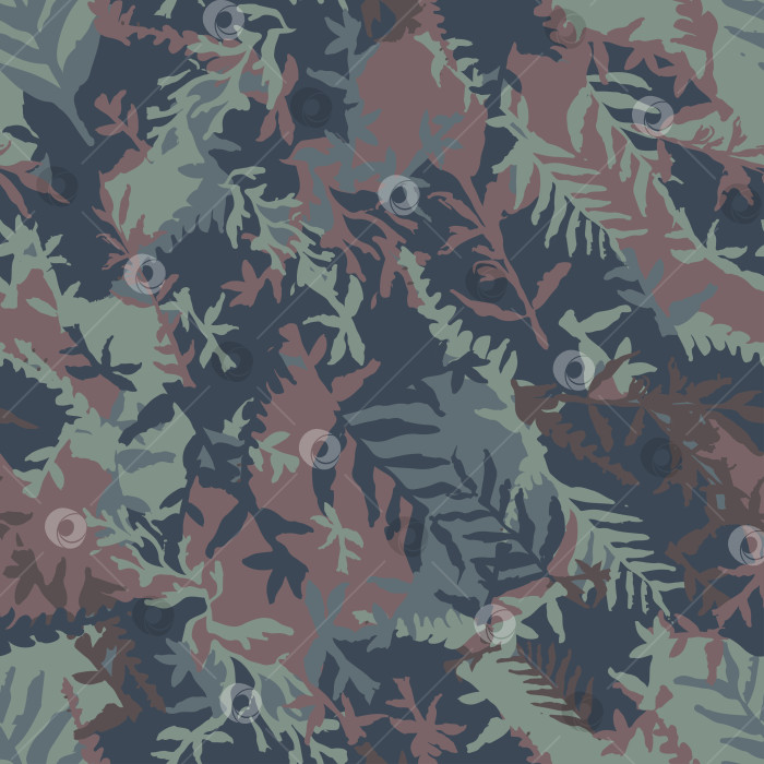 Скачать Камуфляж ручной работы с бесшовным рисунком в виде листьев. Гранжевые ветки и травы на фоне зеленого камуфляжа цвета хаки. Обои с потертой текстурой. Дизайн ткани. Вектор чернил фотосток Ozero