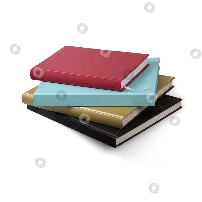 Скачать Стопка книг в цветных обложках с белыми листами, выделяющимися на белом фоне фотосток Ozero