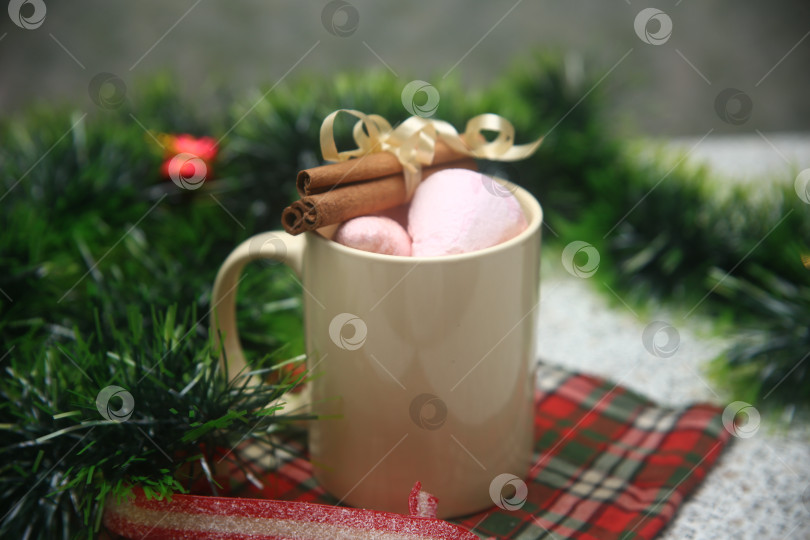 Скачать напиток горячий какао с маршмеллоу и корицей фотосток Ozero