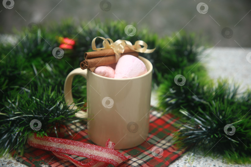 Скачать напиток горячий какао с маршмеллоу и корицей фотосток Ozero