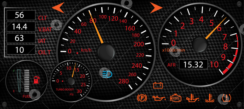 Скачать Приборная панель спортивного автомобиля с датчиками наддува, оборотов и скорости.
Интерфейс с карбоновой текстурой, отображающий телеметрию в реальном времени и предупреждающие индикаторы. фотосток Ozero
