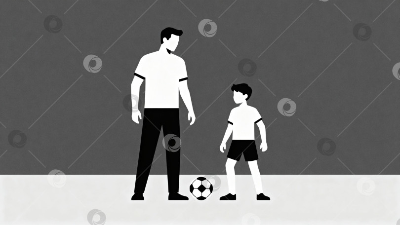 Скачать Иллюстрация отца и ребенка на футбольном поле с мячом фотосток Ozero