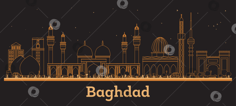 Скачать Очертите горизонт Багдада И Ирака с оранжевыми зданиями. Иллюстрация. Концепция деловых поездок и туризма в сочетании с современной архитектурой. Городской пейзаж Багдада с достопримечательностями. фотосток Ozero