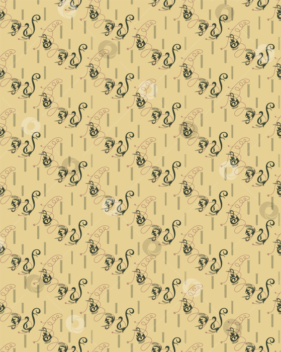 Скачать Стилизованные соцветия, листья и завитки в виде сердечек создают бесшовный узор. фотосток Ozero