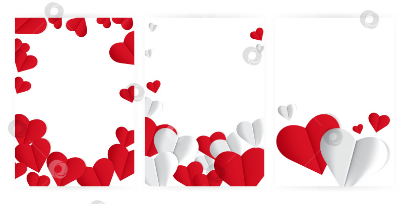 Скачать Набор минималистичных рамок с бумажными сердечками. Шаблон для открыток, флаеров, веб-сайтов, информационных бюллетеней, плакатов и постов в социальных сетях. фотосток Ozero