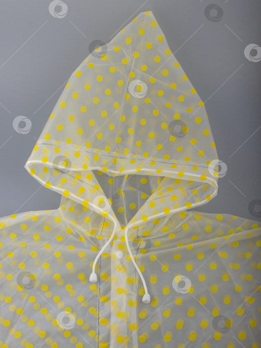 Скачать Прозрачный непромокаемый плащ с капюшоном в лимонно-желтый горошек фотосток Ozero