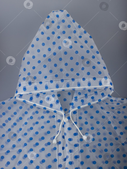 Скачать Прозрачный непромокаемый плащ с капюшоном в синий горошек фотосток Ozero
