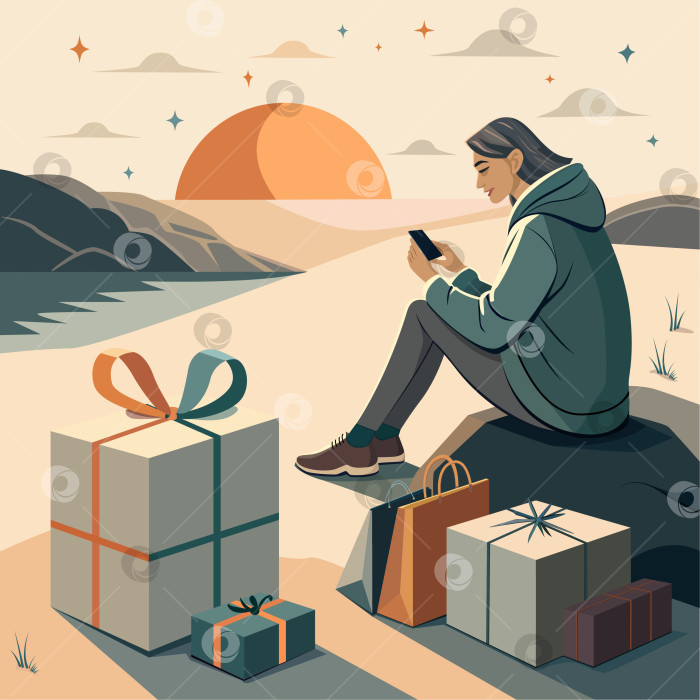 Скачать Девушка с подарками фотосток Ozero