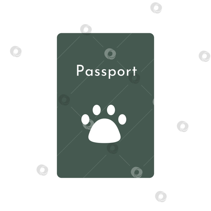 Скачать Векторная иллюстрация с паспортом домашнего животного в минималистичном дизайне. Удостоверение личности животного используется для иммиграции, путешествий с любителями домашних животных. Отпечаток лапы на обложке документа. Плоский мультяшный стиль фотосток Ozero