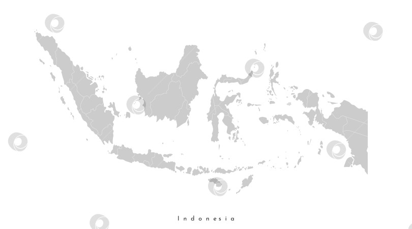 Скачать Векторная изолированная иллюстрация упрощенной административной карты Индонезии. Границы провинций. Пастельно-серые очертания островов, белый контур фотосток Ozero