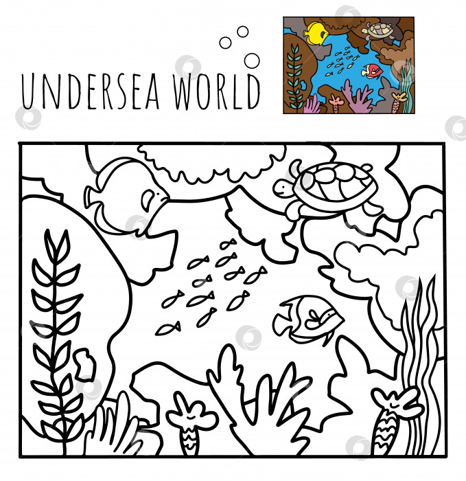Скачать Книжка-раскраска на тему коралловых рифов, векторная иллюстрация. фотосток Ozero
