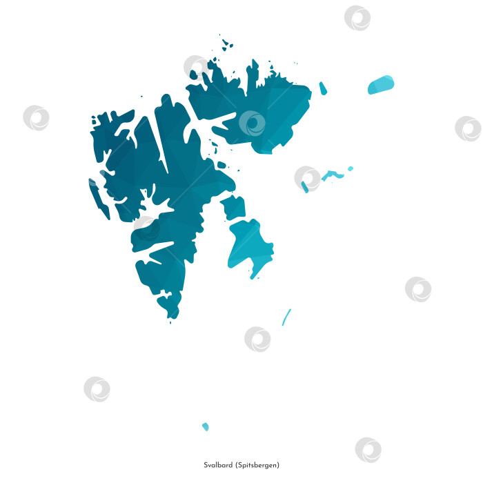 Скачать Векторная изолированная иллюстрация с упрощенным синим силуэтом карты Шпицбергена. Норвежский архипелаг с островами Шпицберген, Нордаустландет и Эджойя. Многоугольный геометрический стиль. Белый фон фотосток Ozero