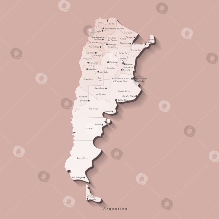 Скачать Векторная изолированная иллюстрация. Упрощенная административная карта Аргентины. Белый фон и контур. Названия аргентинских городов и провинций фотосток Ozero