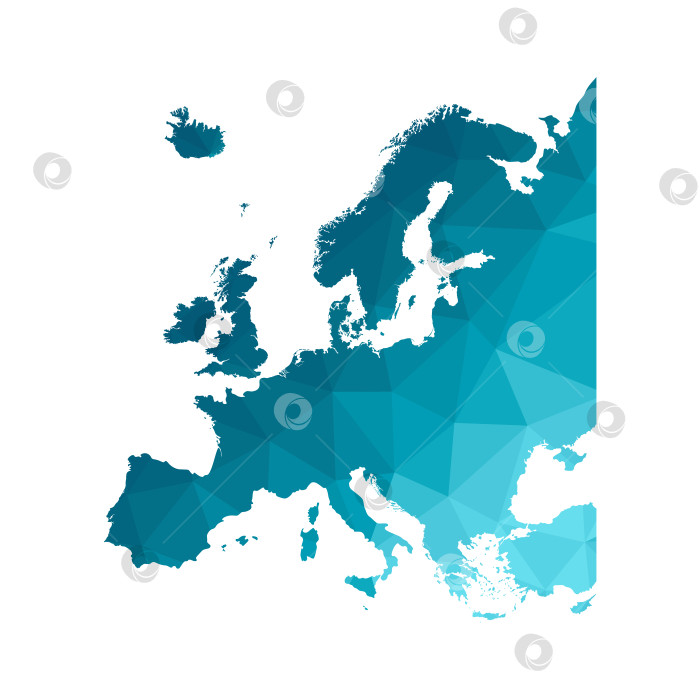 Скачать Векторная изолированная иллюстрация с упрощенным синим силуэтом карты Европы. Низкополигональный геометрический стиль. Белый фон фотосток Ozero