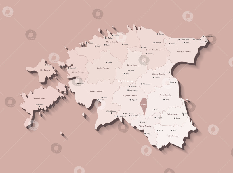 Скачать Векторная современная изолированная иллюстрация. Упрощенная административная карта Эстонии. Названия столицы, городов и регионов. Коричневый фон фотосток Ozero