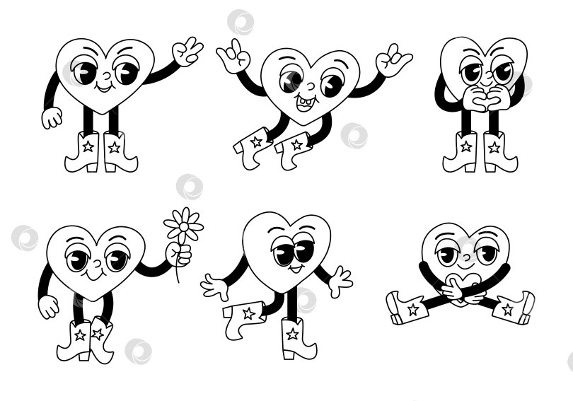 Скачать Коллекция заводных Сердечных Персонажей в стиле Ретро фотосток Ozero