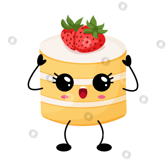 Скачать Милый Кавайный персонаж десерта из клубничного торта фотосток Ozero