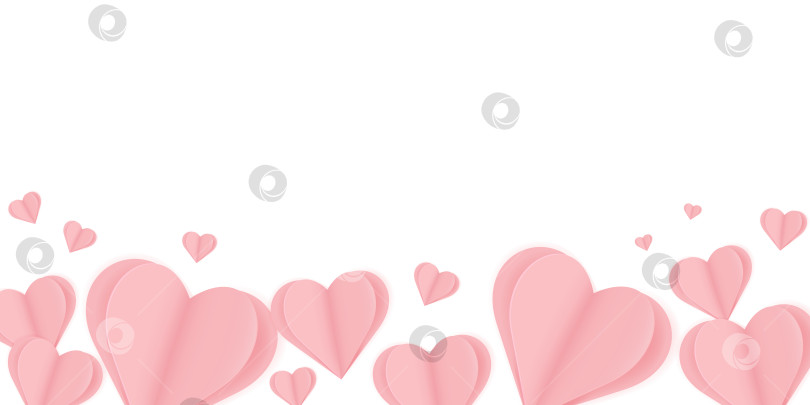 Скачать Минималистичный фон с вырезанными из бумаги розовыми сердечками. Шаблон для флаера, рекламного баннера или публикации в социальных сетях. фотосток Ozero